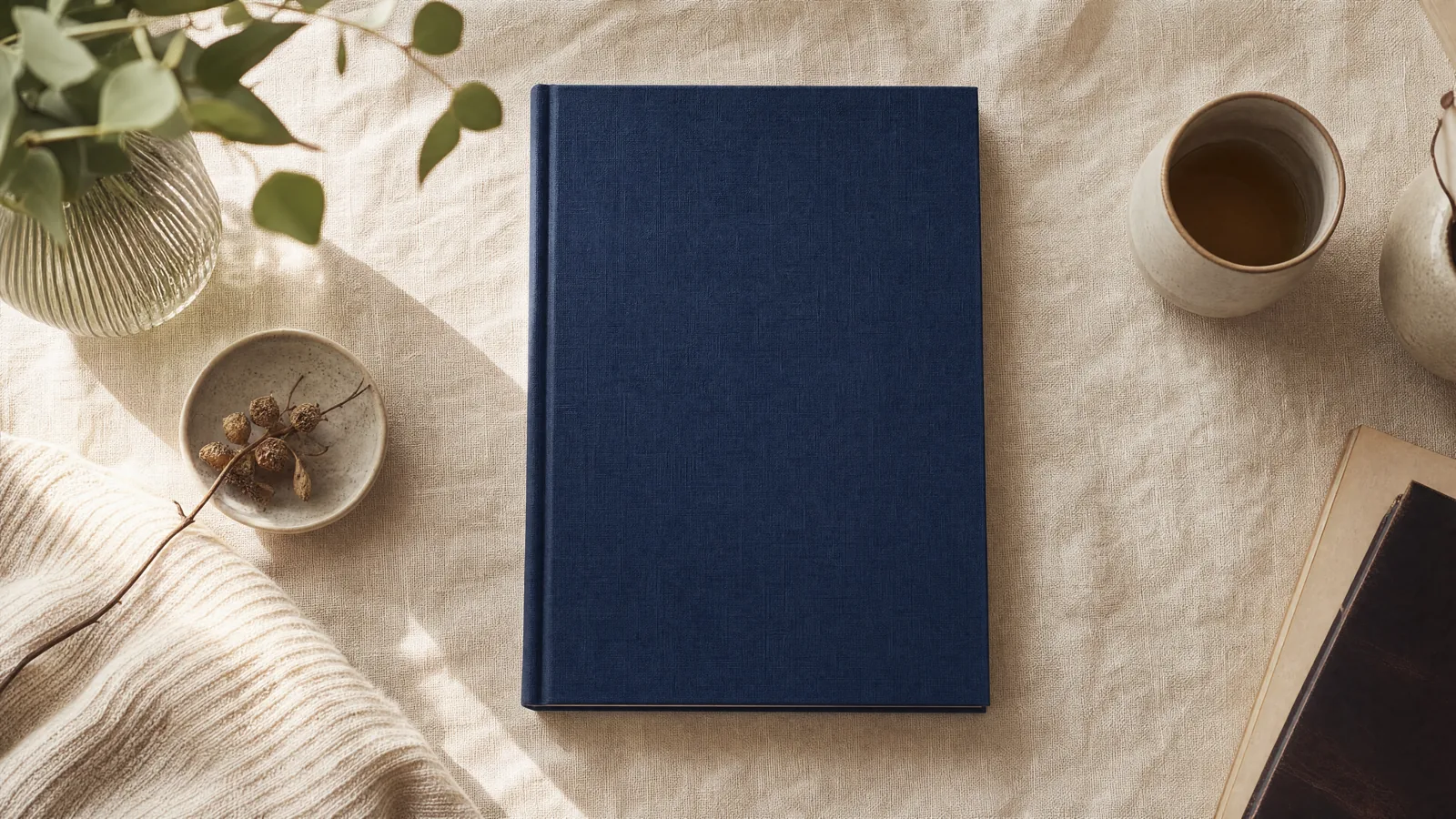 Studienbuch im Zustand wie neu — geschlossener dunkelblauer Leineneinband mit sauberen Kanten und makellosem Cover